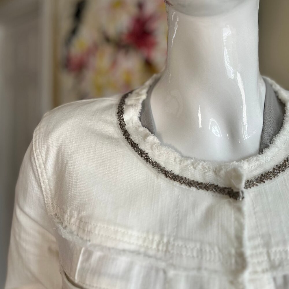 Marc Aurel White Denim Jacket with beaded and gosse detail - size 38 / medium